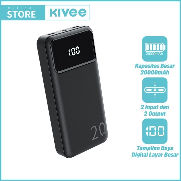 KIVEE Powerbank 20000 mah Power Bank Fast Charging Murah Mini LCD