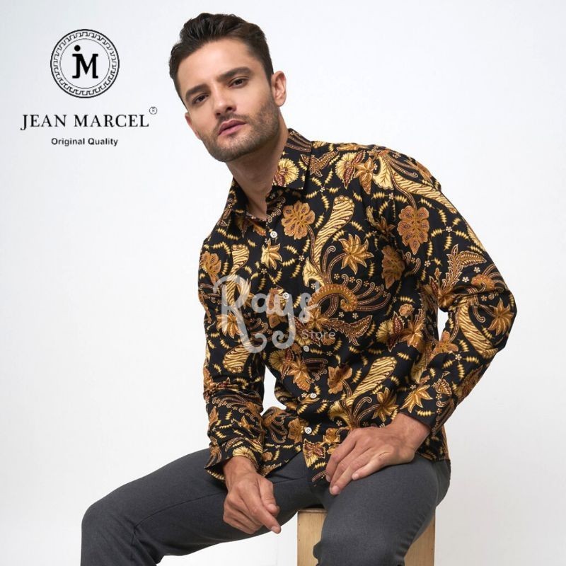 Kemeja Batik Jean Marcel Pria Atasan Lengan Panjang Katun 40s Model Slim Fit