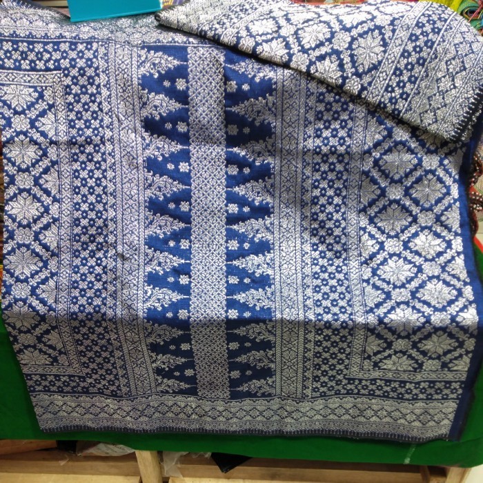 songket Palembang lepus biru silver