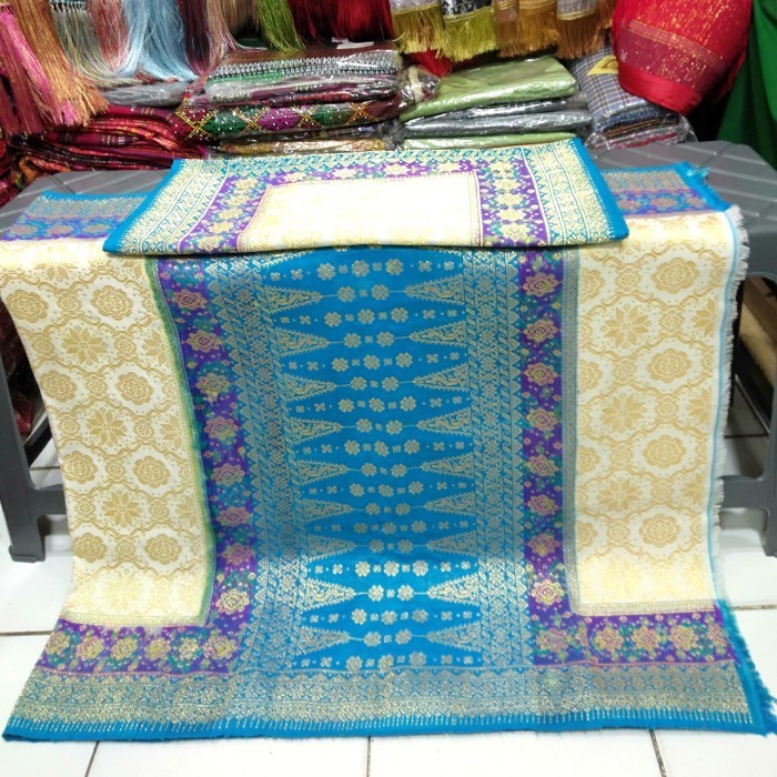 songket Palembang motif 3 negri warna biru muda