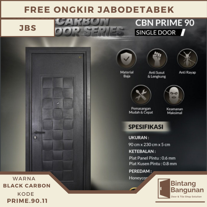 Terlaris Pintu Rumah Baja Fortress PRIME 90.11 Black Carbon - 90x230
