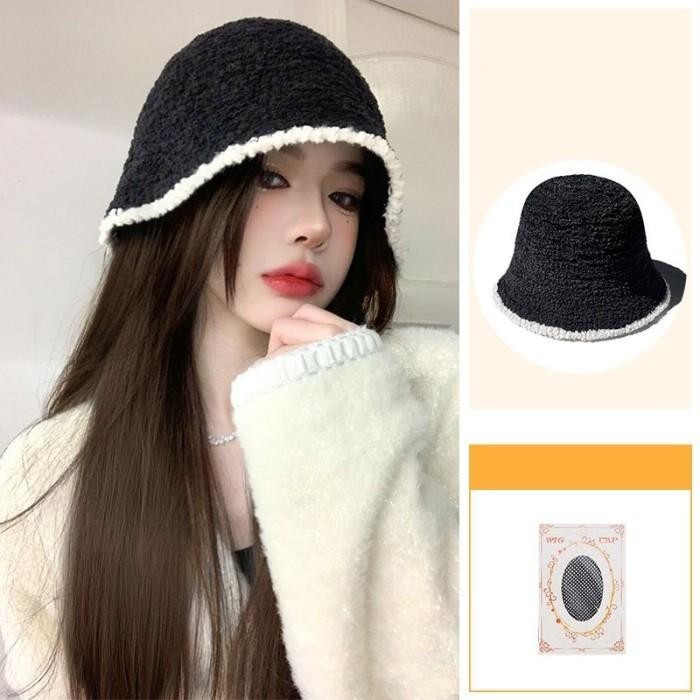 Topi Ada Rambut Palsu Topi Wig Wanita Hair Extension Rambut Panjang