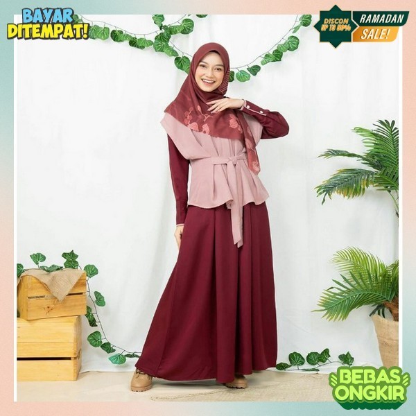 Baju Muslim Wanita Terbaru 2024 Games Dewasa Maxidress Plus Kerudung Lengan Panjang Busui Tunik Brok