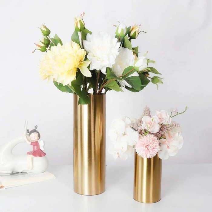 VAS POT BUNGA GOLD SILINDER STAINLESS FLOWER VASE LUXURY HOME DECOR