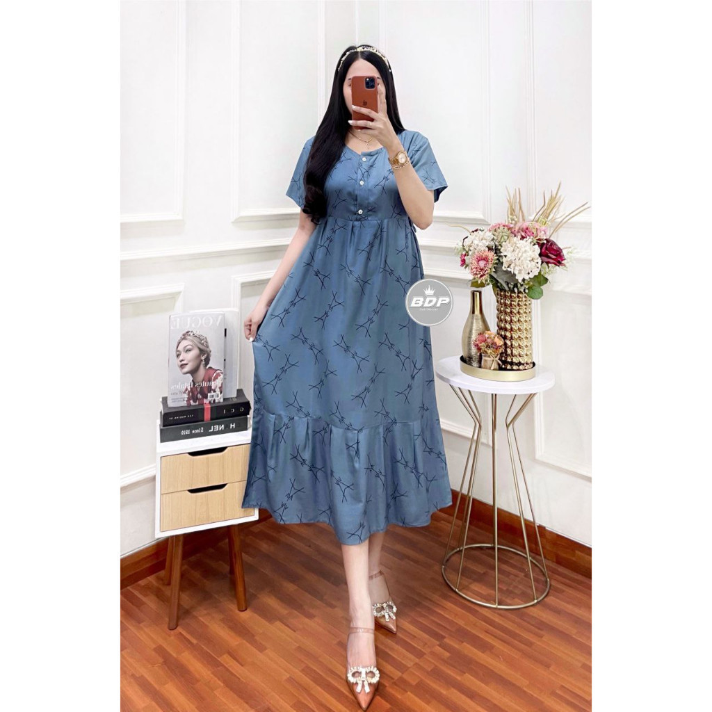 Daster Wanita Terbaru 2024 Dewasa Longdress Rayon Mewah Long Motif Baju Harian Perempuan Di Rumah Ds