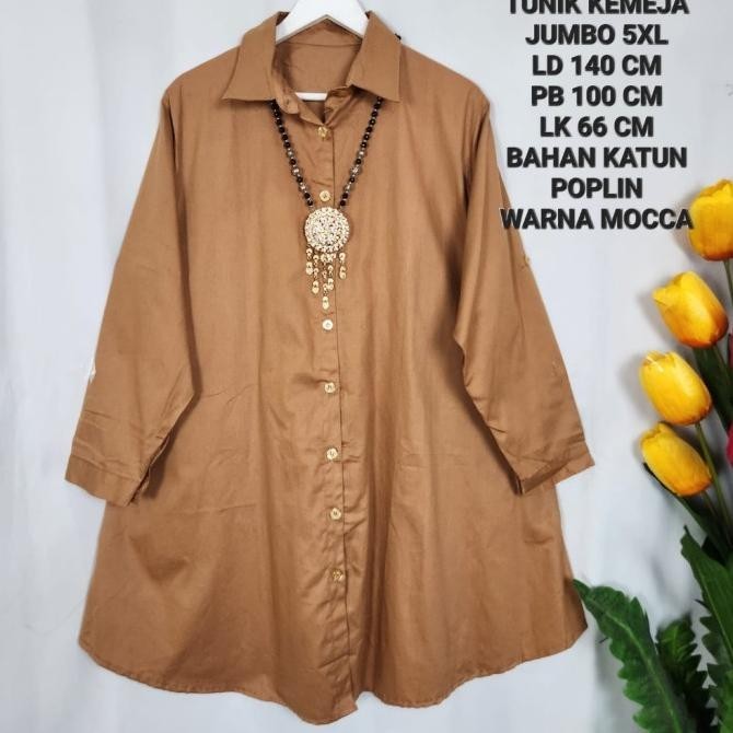 Tunik Kemeja Jumbo Wanita Ld 140 Cm Warna Polos Bahan Katun Poplin