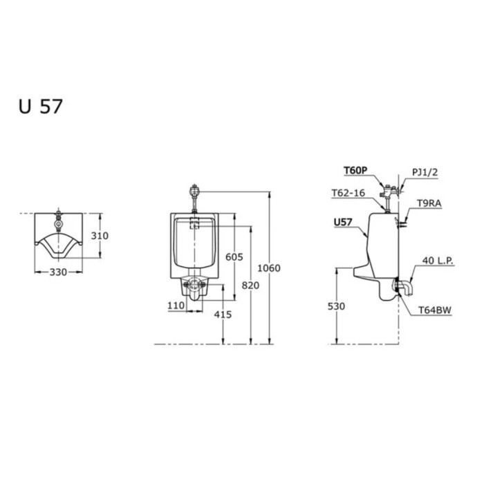 Urinoir Toto U57 Original Komplit Set Push Valve/Urinal Toto U57