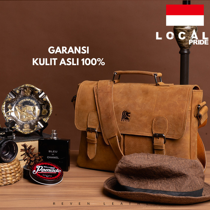 Messenger Bag Briefcase Leather Pria Tas Laptop Kerja Kantor Kulit Ch
