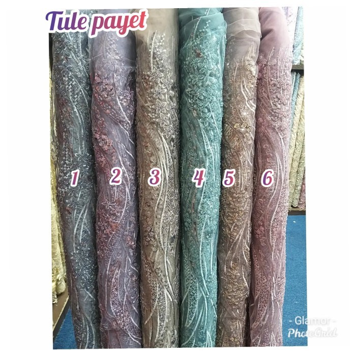 Naenggo Kain Brokat Tile Kain Tule Payet Bahan Kebaya Tile Payet Brukat_Sage