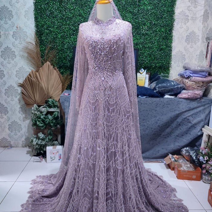Naenggo Brokat Chantilly Warna Ungu Lilac Brukat Santily Chantily Kain Kebaya