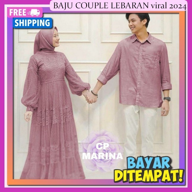 Baju Couple Pasangan Lebaran One Set Cuple Syari Hari Raya Ggamis Kondangan Cupel Gamiss Srambitan A