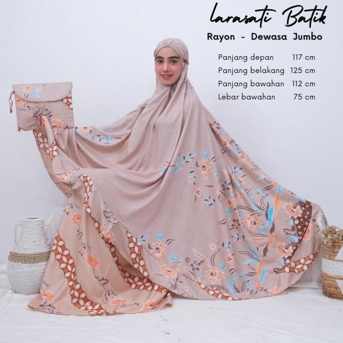 NEW PROMO MUKENA BATIK RAYON PREMIUM DEWASA JUMBO LARASATI FREE TAS POUCH PACKING BAGUS