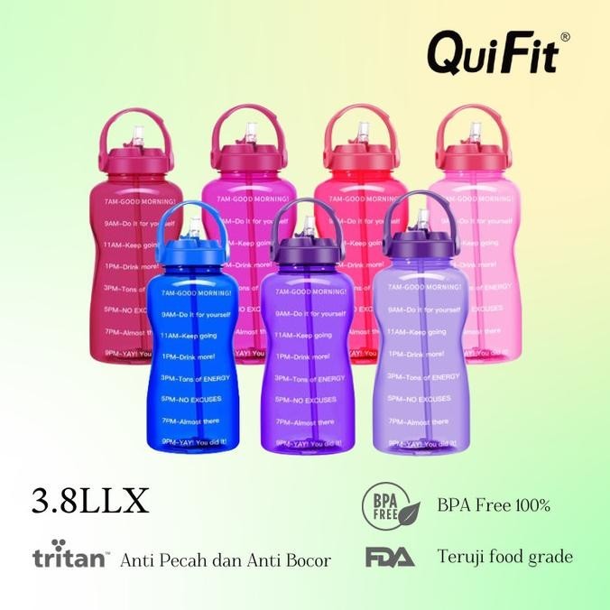 Quifit - [3.8Llx] Botol Minum Tritan Motivasi 3.8L 100% Bpa Free