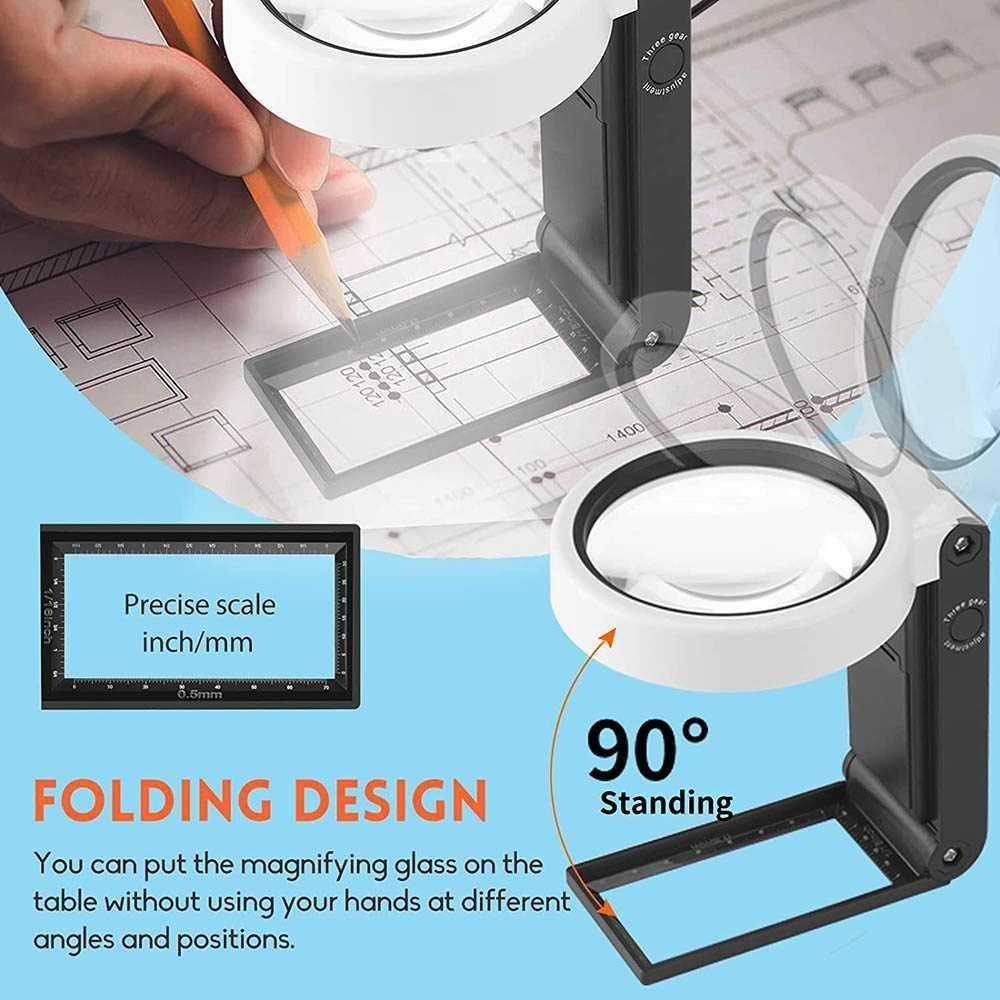 

Kaca Pembesar Folding Genggam Magnifier Glass 6x 25x with LED UV - TH-7018-A
