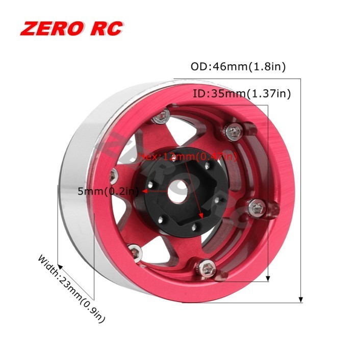Velg Metal 1.55 Beadlock Wheel 6-Spoke Rc 1/10 1/12 1/16 Mn Wpl Scx10