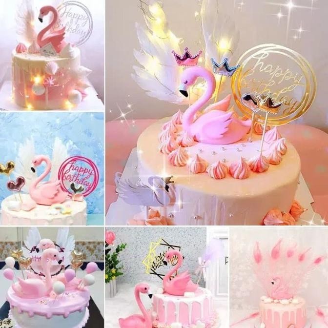 langsung order saja] Dekorasi kue ulang tahun / Topper Flamingo untuk kue pesta ulang tahun