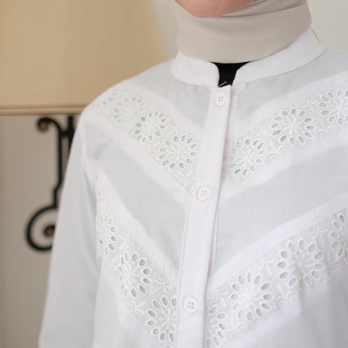 Tunik Putih Muslim Wanita Atasan Putih Kerja Kantor Pns Guru Baju Puti