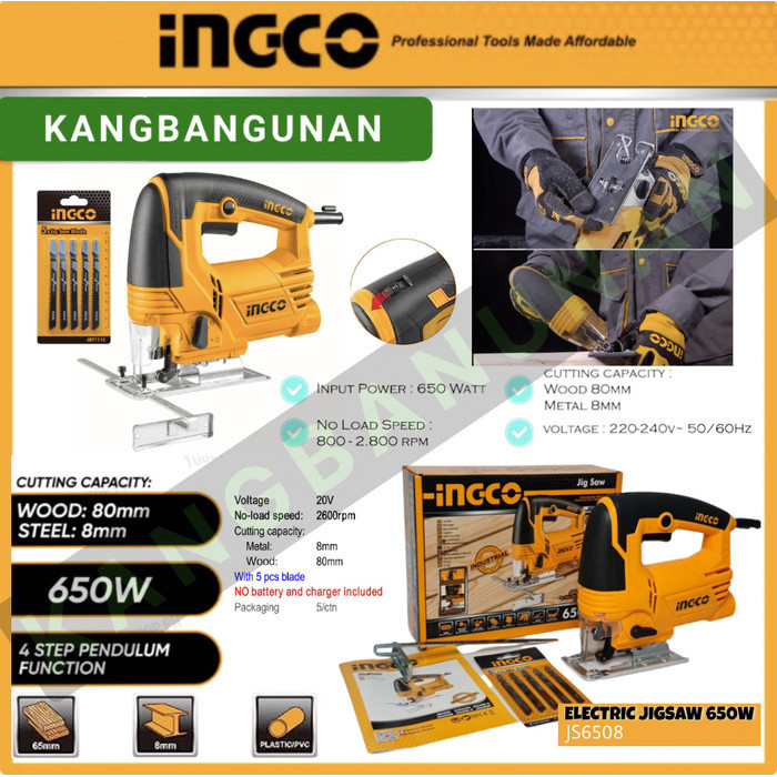 Mesin Jigsaw Triplek Gergaji Tangan Ingco Kuning 650 Watt Ingco Js6508 Original Dan Terpercaya