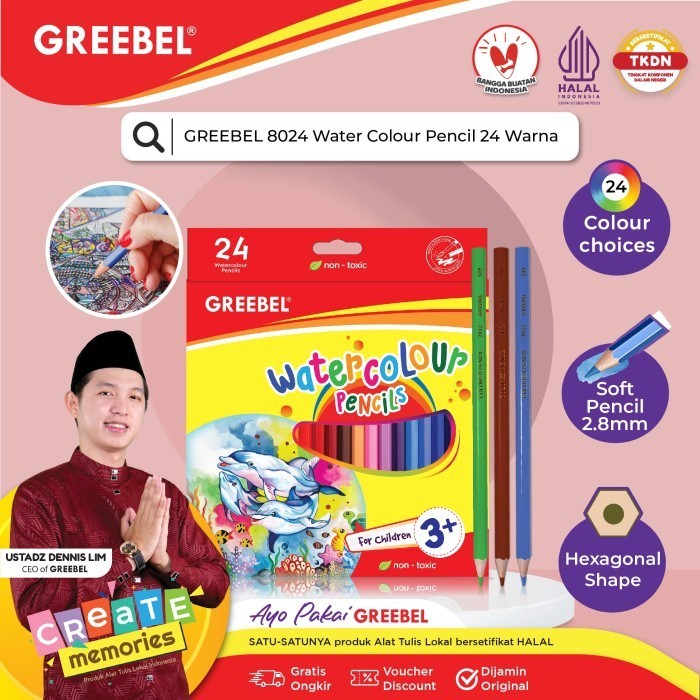 

Gilaa!!! Greebel Pensil Warna 8024 Water Color Isi 24 Colouring Color Pencil Gilaa!!!