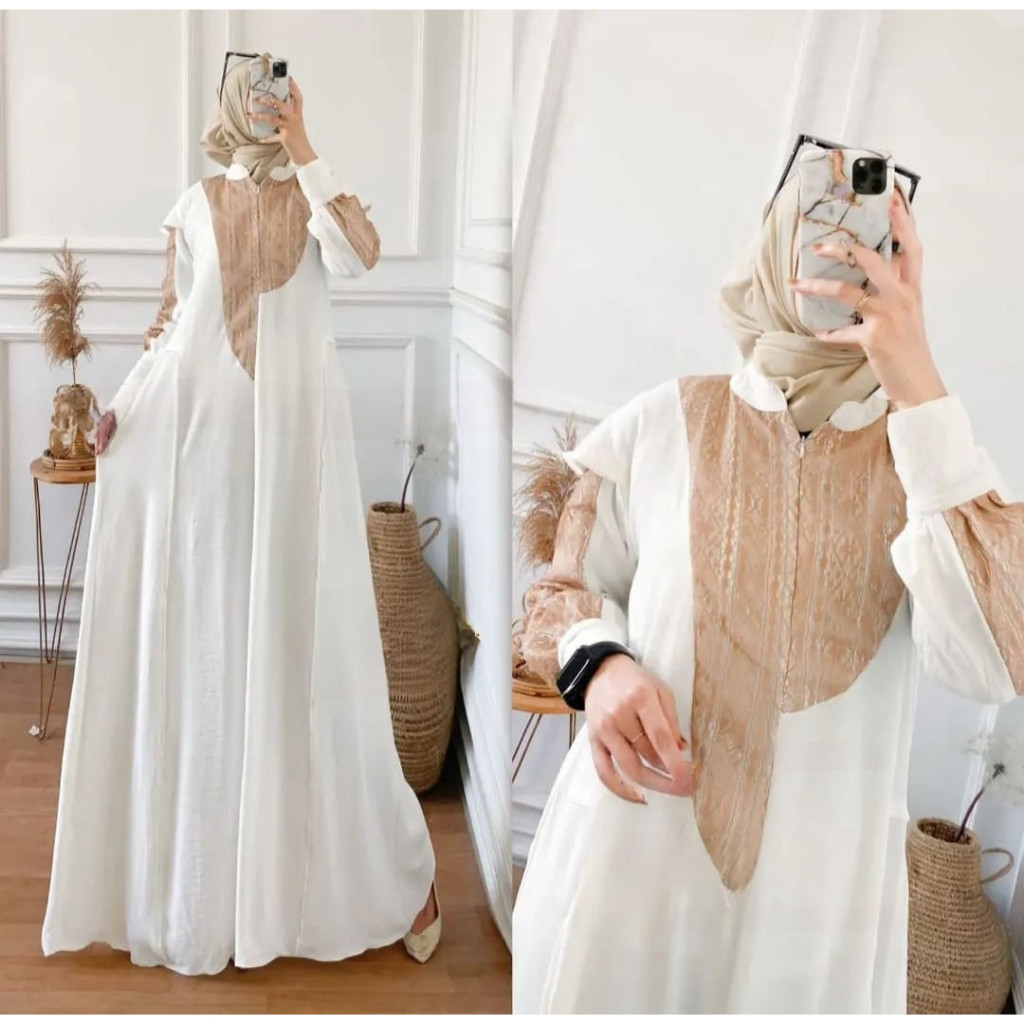 Baju Gamis Wanita Set 2In1 Terbaru 2024 Dres Brokat Remaja Mididress Pesta Turki Hijab Kaftan Setela