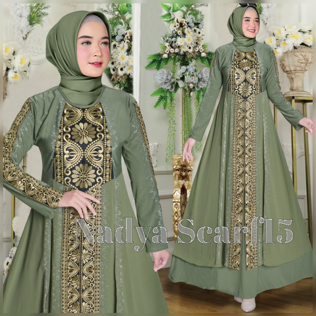 Baju Gamis Wanita Set 2In1 Terbaru 2024 Pakaian Syari Muslimah Abaya Bercadar Perempuan Setelan Game