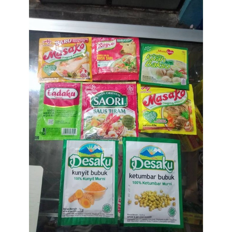 

BUMBU DAPUR (MASAKO,ROYCO,LADAKU,KUAH BAKSO,SAORI,DESAKU KETUMBAR,DESAKU KUNYIT)