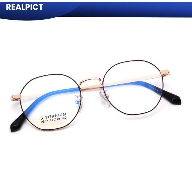 Kacamata Kacamata Minus Titanium Elastis Frame Bulat Pria Wanita - Iooi 2803 Terbaik