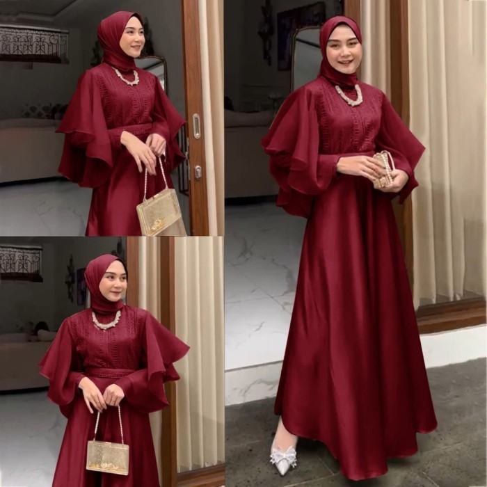 Maxy Dress Gamis Wanita Terbaru Muslim Pesta Almera Bahan Satin Velvet