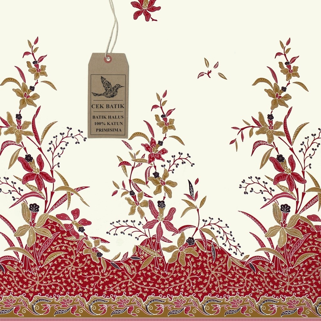 kain batik - Motif Bunga Warna Dasar Putih Gading (Kuning Kecolatan & Merah)