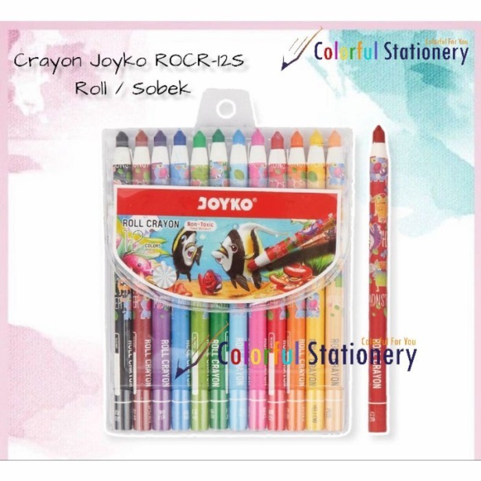 

Hot Sale Crayon / Kerayon / Krayon Roll Sobek Kertas Rocr-12S Joyko 12 Warna Bergaransi