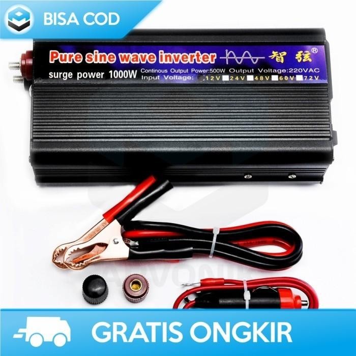 KUALITAS TERBAIK CAR POWER INVERTER MOBIL DC KE AC PURE SINE WAVE 1000