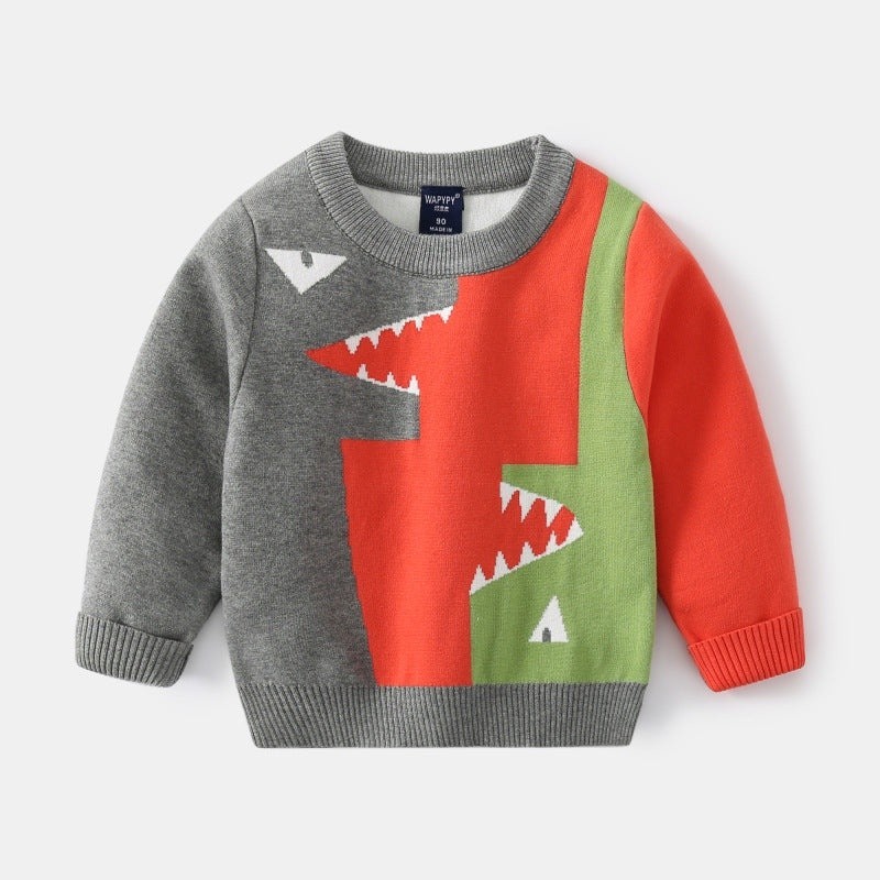 [ONLINE EXCLUSIVE] [383187] - Atasan Sweater Crewneck Import Anak Laki-Laki - Motif Two T-Rex