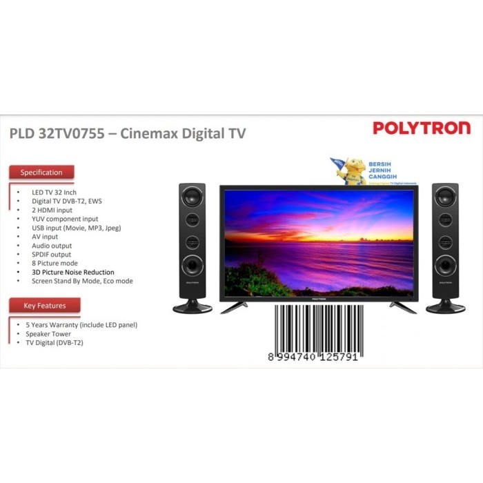 Best Polytron Led Tv 32Tv0755 Pld 32Tv0755 [32Inch] Cinemax Digital Gratis Ongkir