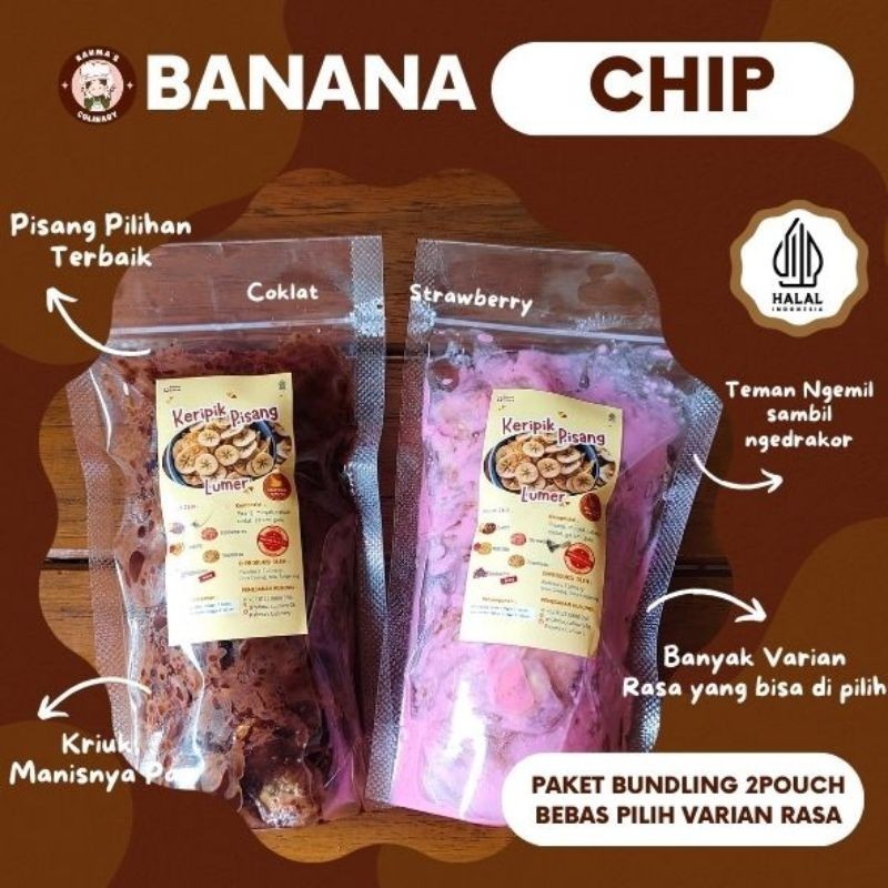 

PAKET HEMAT BUNDLING / Keripik Pisang Lumer 2 Pouch Mix. Variant Rasa Coklat/ Tiramisu/ Strawberry/ Matcha/ Cappucino/200g