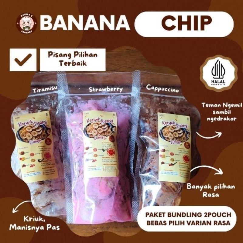 

PAKET HEMAT BUNDLING / Keripik Pisang Lumer 3 Pouch Mix. Variant Rasa Coklat/ Tiramisu/ Strawberry/ Matcha/ Cappucino/300g