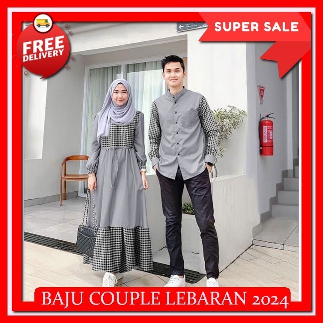 0 Gh - Cp Damara / Couple Muslim Pasangan / Baju Pasangan Muslim / Gamis Wanita Dan Kemeja Pria / Co