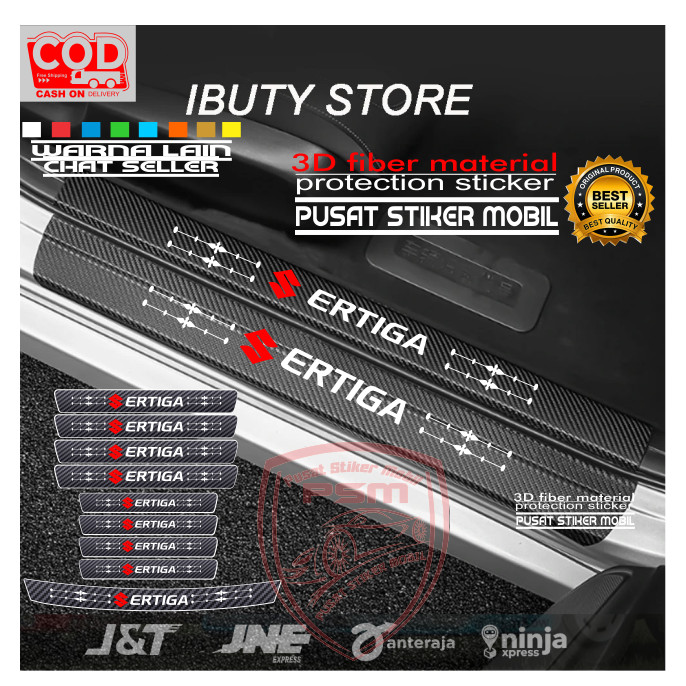 NEW Cutting Stiker Pelindung Pijakan Kaki Bawah Pintu Mobil Ertiga Bahan Karbon 3D Tebal Anti Gores 