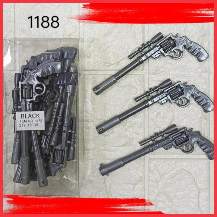 

(ANTI) PEN BENTUK PISTOL HITAM ISI 12 PC