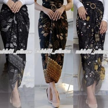 Rok Lilit Batik Premium Gold Foil / Bawahan Wanita / Mega Mendung Silver