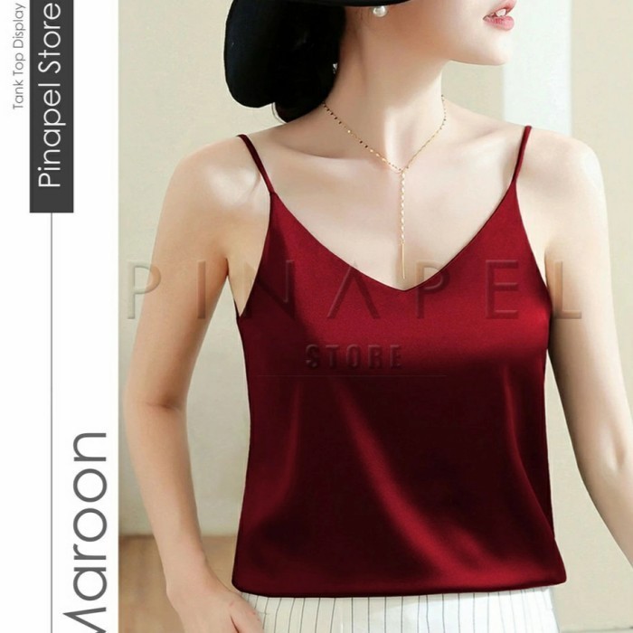 Tank Top Bahan Satin Chiffon Korea
