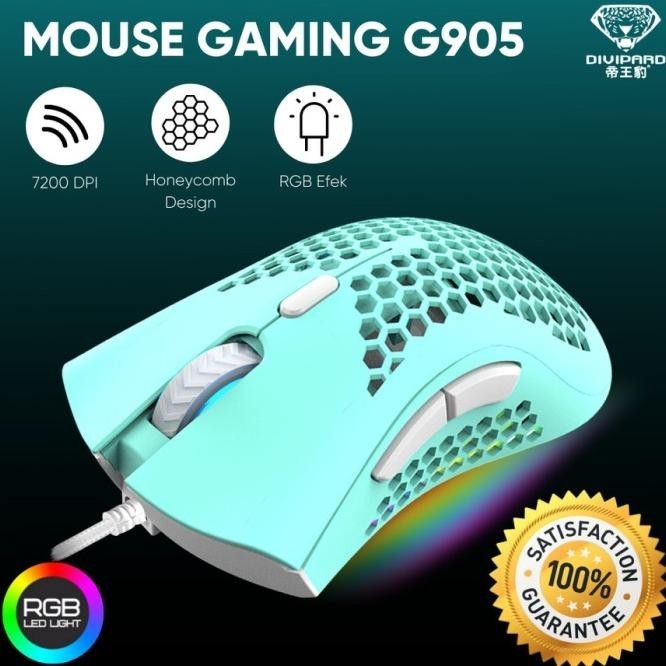 Divipard Mouse Gaming Honey Comb G905 RGB Effects 7200DPI Macro - stelladustore