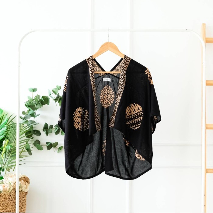 Atasan Batik Ern Wanita Outer Batik Cardigan Batik Hitam Dek