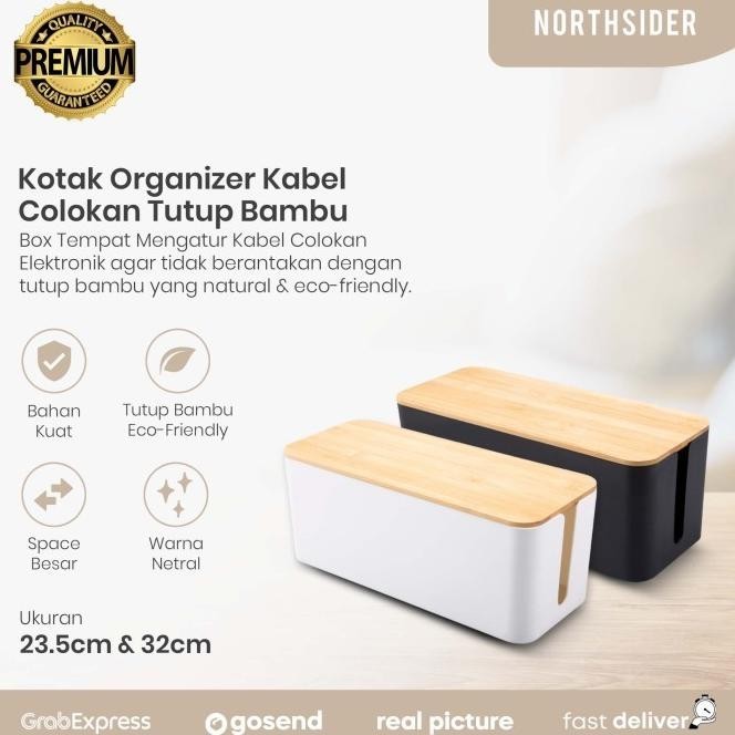 

Kotak organizer kabel charger cable management box Tutup Bambu - kuigrocery