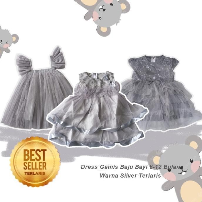 Best Seller Baju Warna Abu Silver Bayi Perempuan 6 12 Bulan Dress Rok Tutu Import Berkualitas