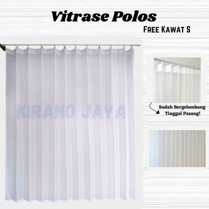 GORDEN VITRASE POLOS KAWAT S 3 METER HORDENG PUTIH TRANSPARAN