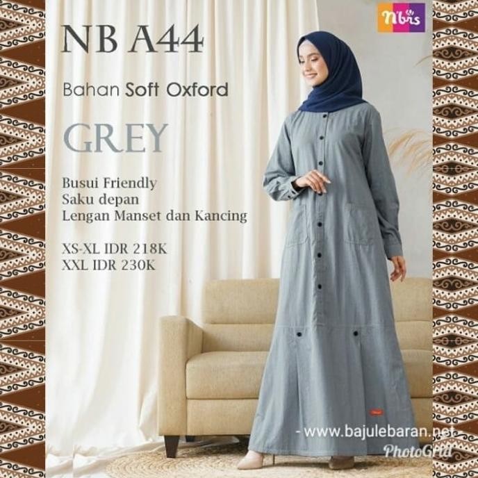 Gamis Nibras Nb A44 Abu Grey Soft Oxford Polos Busui Baju Lebaran 2020 Terbaik