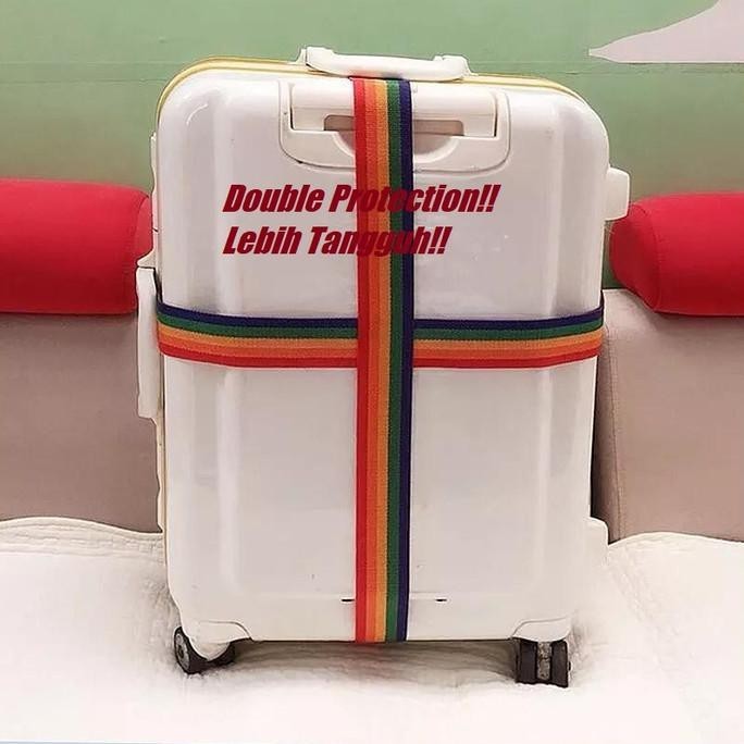 Model Baru Tali Koper Silang Ganda Luggage Straplock Plus Dengan Nomor Kombinasi - Rainbow ~