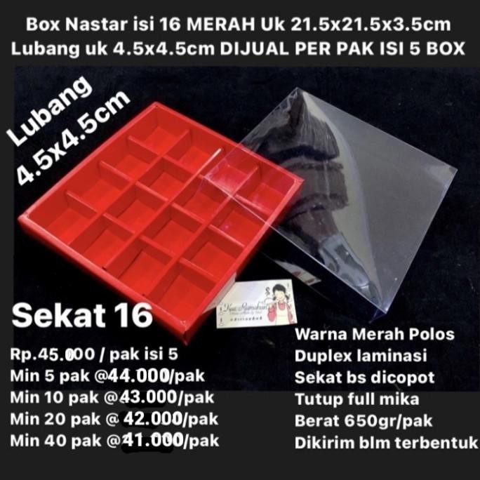 

Berkualitas! Box Nastar isi 16 MERAH Lubang uk 4.5x4.5cm PER PAK ISI 5 BOX ~
