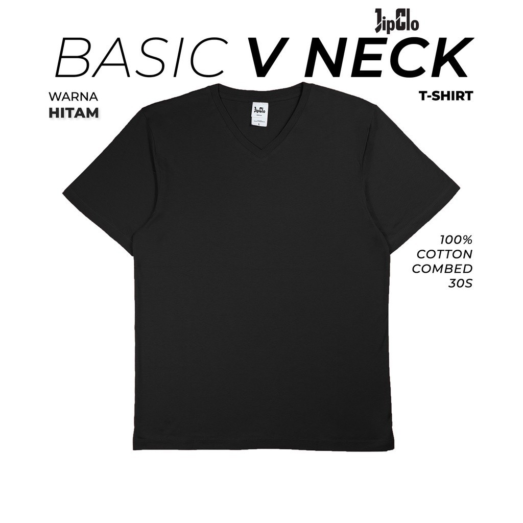 Promo Mega Sale 2.2 // Jipclo Kaos Polos V Neck Hitam Cotton Combed 30S Pria Wanita Baju Atasan