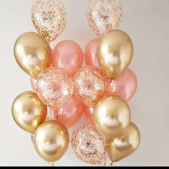 

Ready oke] Paket balon ( gold, confenti gold ,rose gold dan pita )